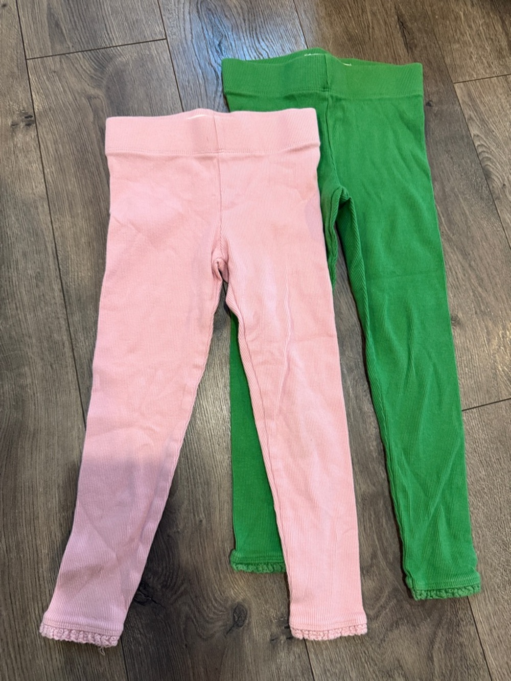 Mini Boden Pink and Green Ribbed Kids Leggings Set